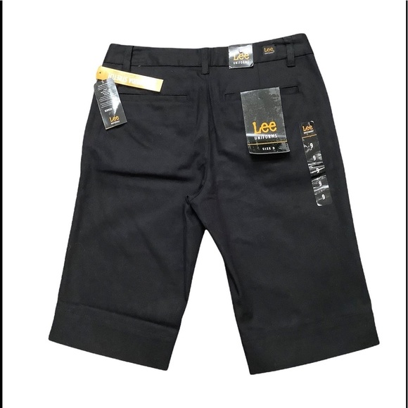 Junior's Lee Uniforms 9 M Medium Shorts Chino Khakis Bermuda Stretch Black NWT - Picture 4 of 9
